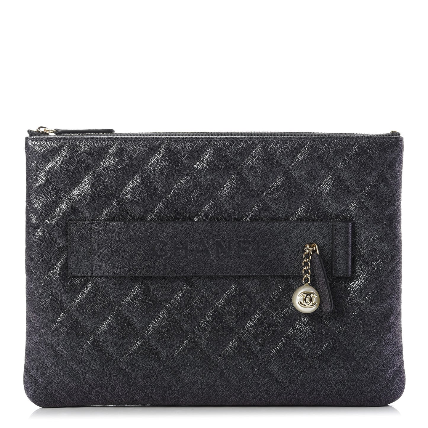 Iridescent Caviar Medium Night by the C Pouch Clutch Black