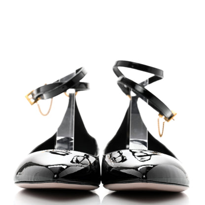 Valentino Garavani Patent Ballerina Ankle Strap Flats 41 Black 2 of 9