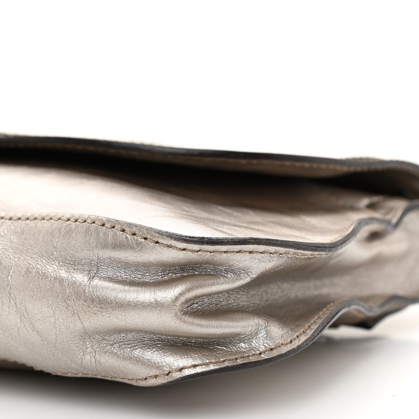Metallic Calfskin Marcie Clutch Pewter