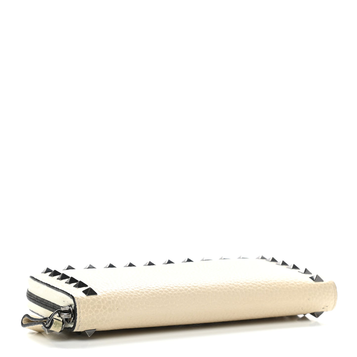 Pebbled Calfskin Rockstud Zip Around Wallet Ivory
