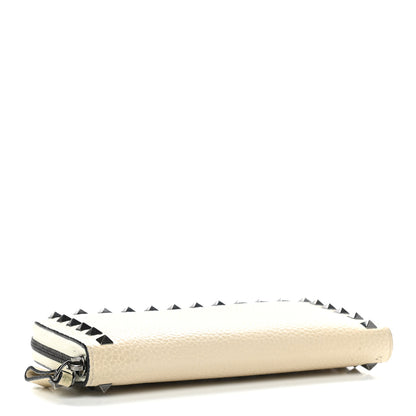 Valentino Garavani Pebbled Calfskin Rockstud Zip Around Wallet Ivory 4 of 11