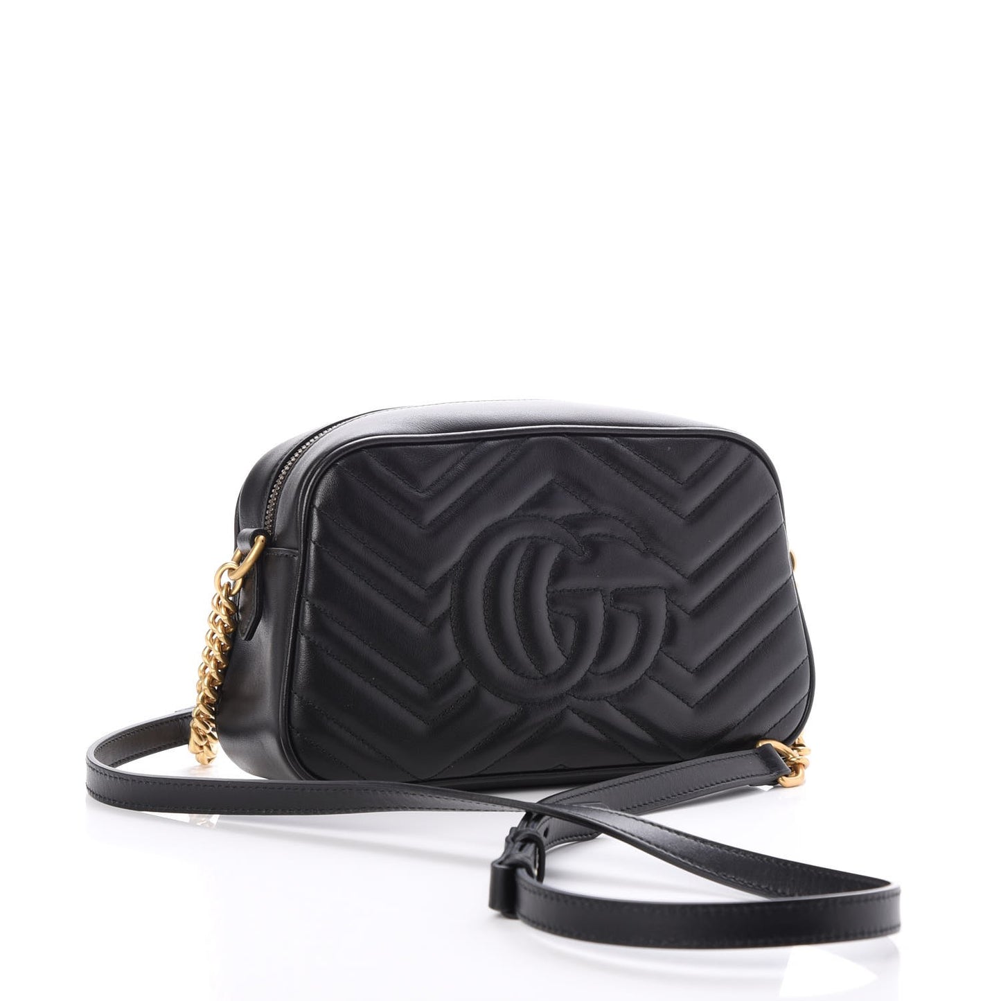 Calfskin Matelasse Small GG Marmont Chain Shoulder Bag Black