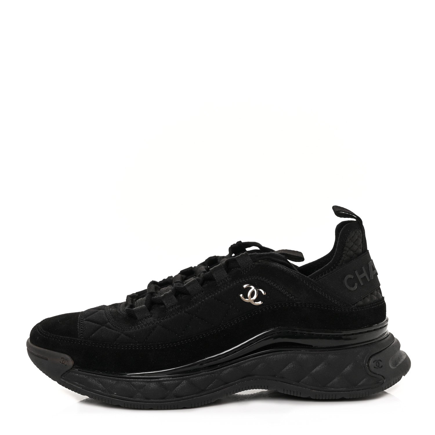 Chanel Suede Calfskin Mixed Fibers CC Sneakers 39.5 Black 1 of 8