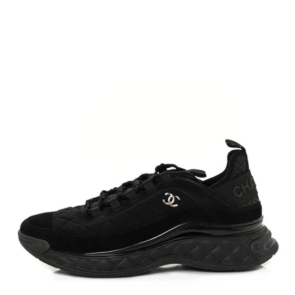 Chanel Suede Calfskin Mixed Fibers CC Sneakers 39.5 Black 1 of 8