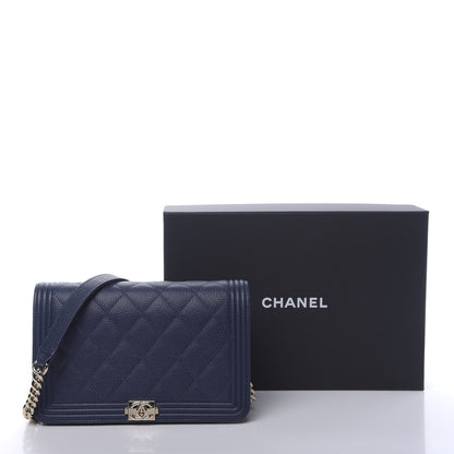 Chanel Caviar Quilted Boy Wallet On Chain WOC Navy 12 of 12