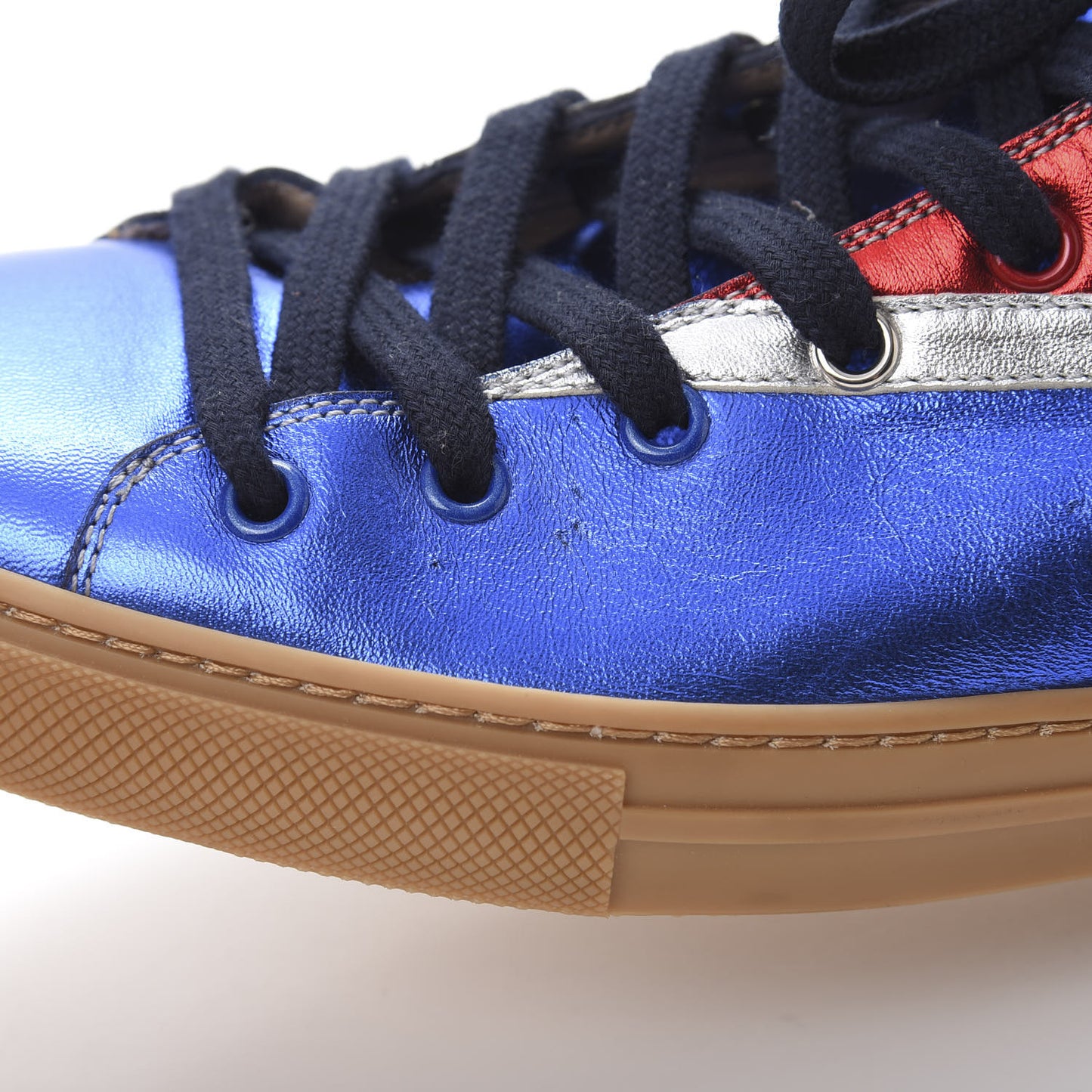 Metallic Calfskin Union Jack Mens High Top Sneakers 8.5 Red Silver Blue