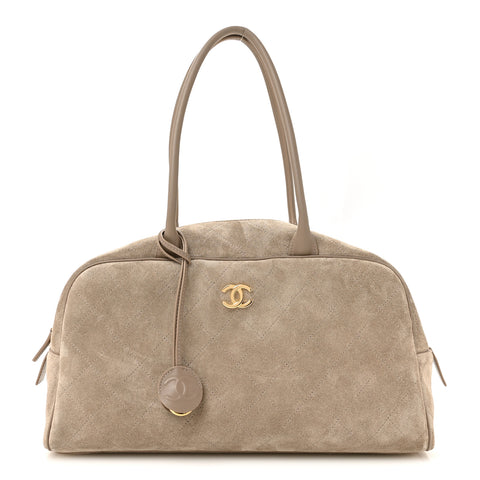 Suede Calfskin Large Perfect Bowling Bag Grey