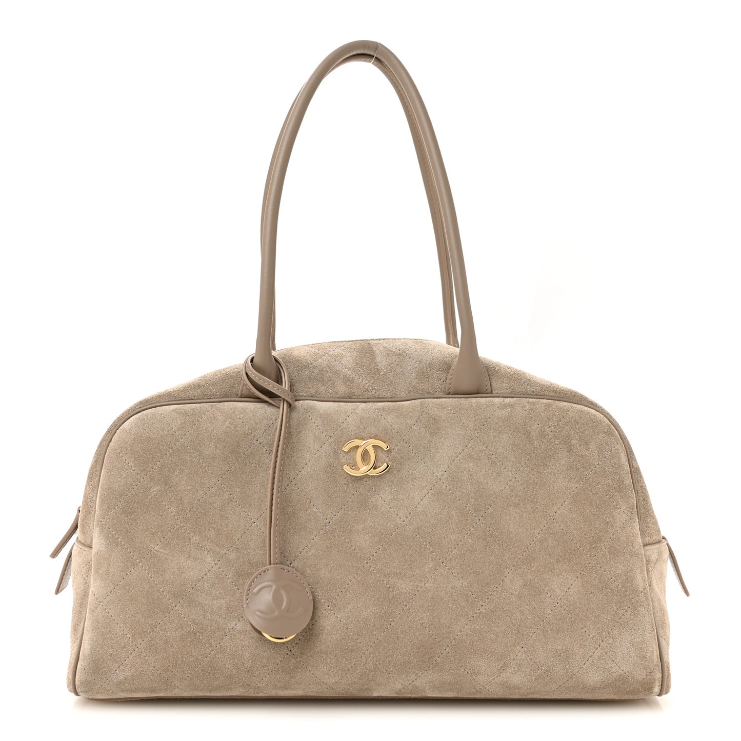 Suede Calfskin Large Perfect Bowling Bag Grey
