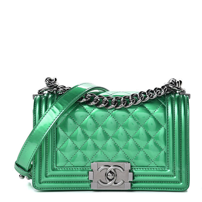 Chanel Metallic Patent Calfskin Quilted Small Boy Flap Green 1 of 13