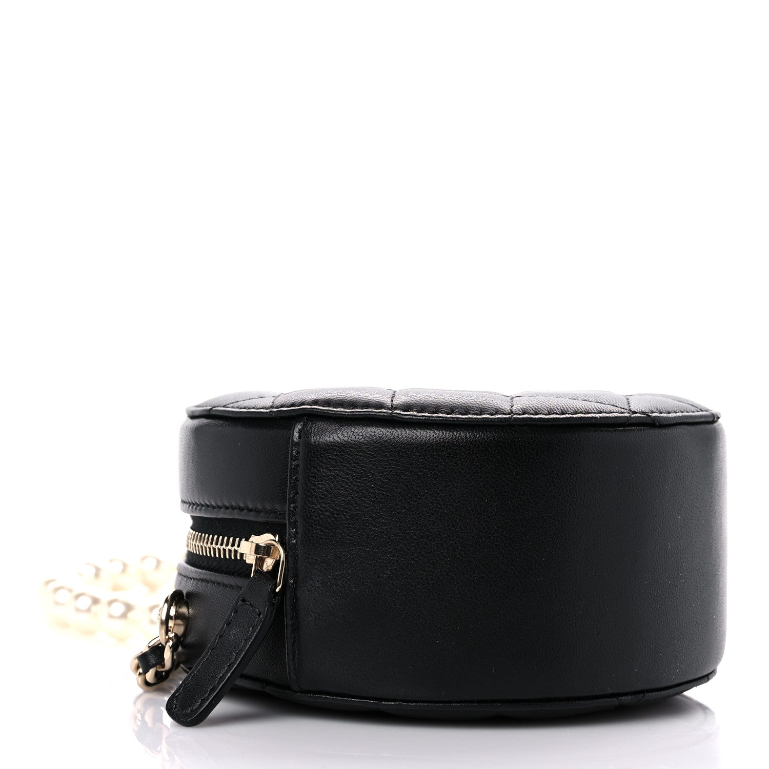 Chanel Lambskin Quilted Pearl Chain Round Clutch With Chain Black 3 of 9