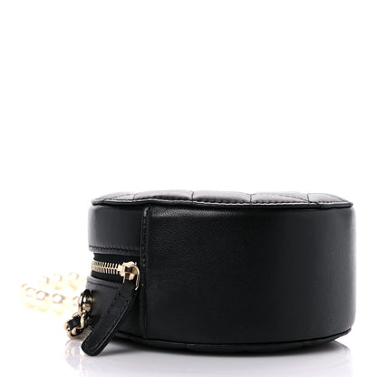 Chanel Lambskin Quilted Pearl Chain Round Clutch With Chain Black 3 of 9