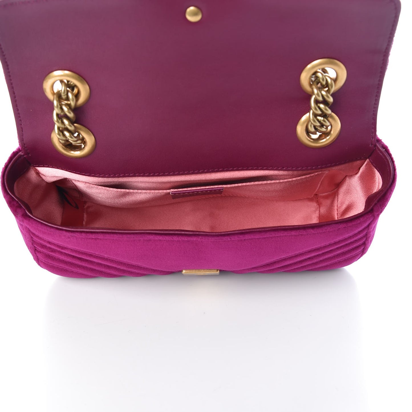 Velvet Matelasse Mini GG Marmont Shoulder Bag Fuchsia Violet Cyclamen