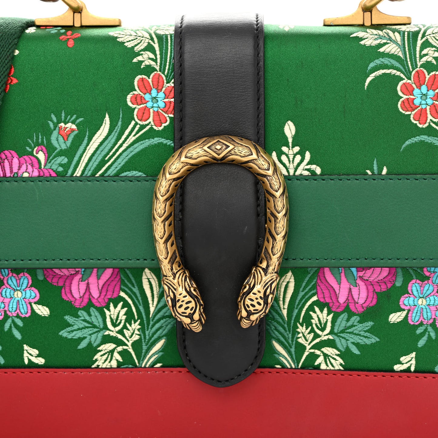 Jacquard Bamboo Web Floral Medium Dionysus Top Handle Bag Green Red