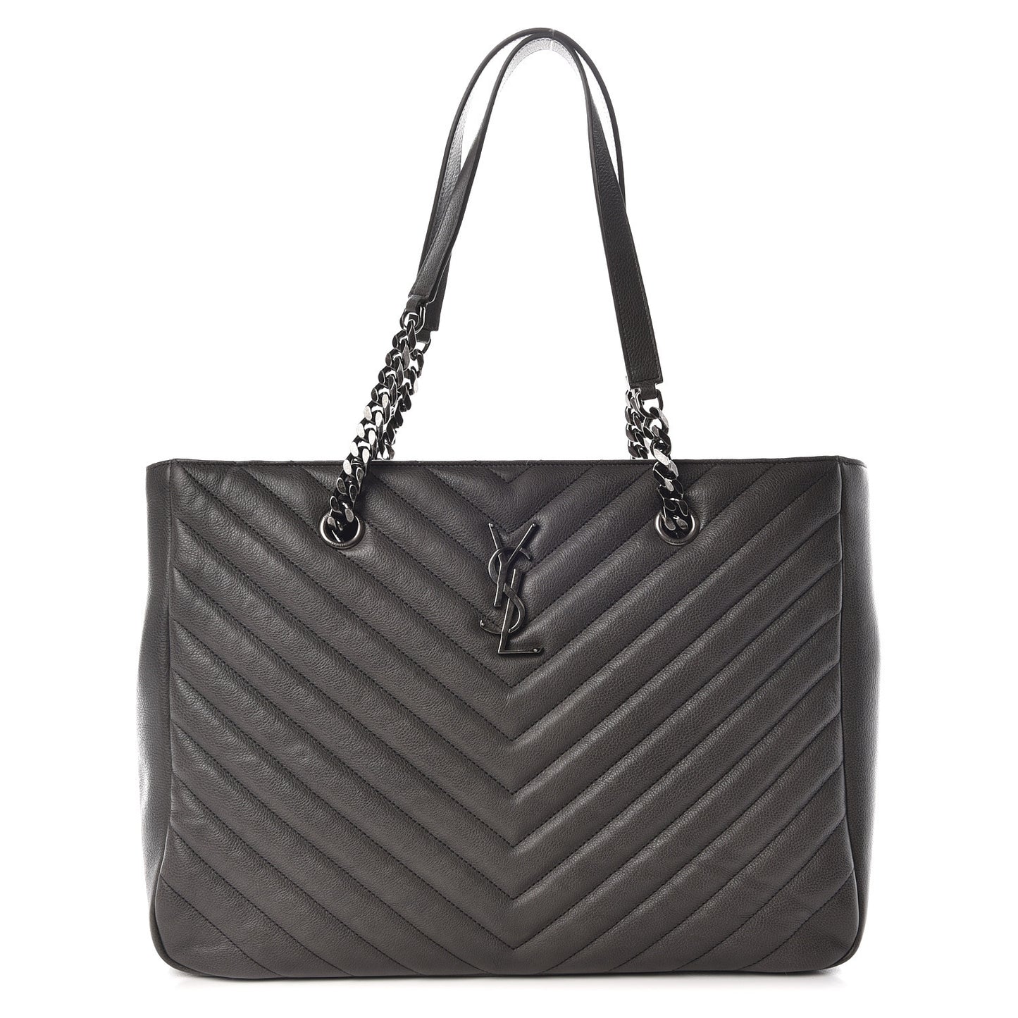 Sheepskin Matelasse Chevron Large Monogram Shopping Bag Light Coal