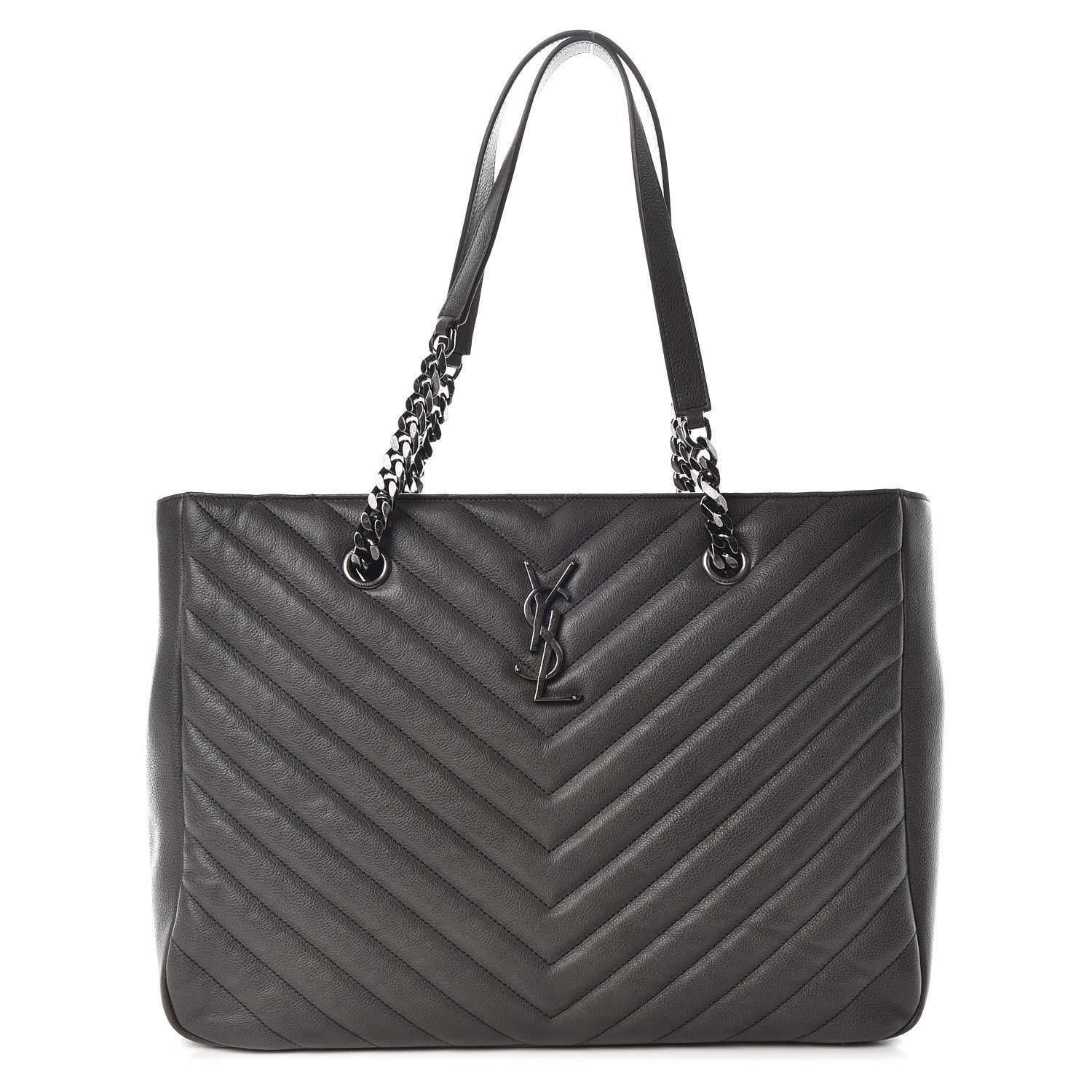 Saint Laurent Sheepskin Matelasse Chevron Large Monogram Shopping Bag Light Coal 1 of 22