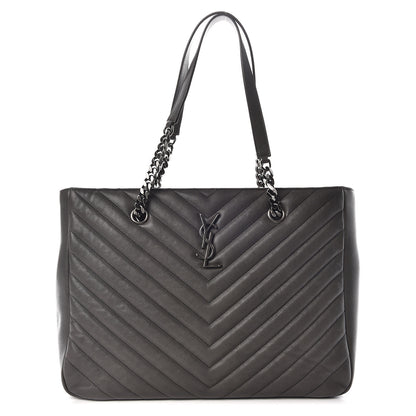Saint Laurent Sheepskin Matelasse Chevron Large Monogram Shopping Bag Light Coal 1 of 22