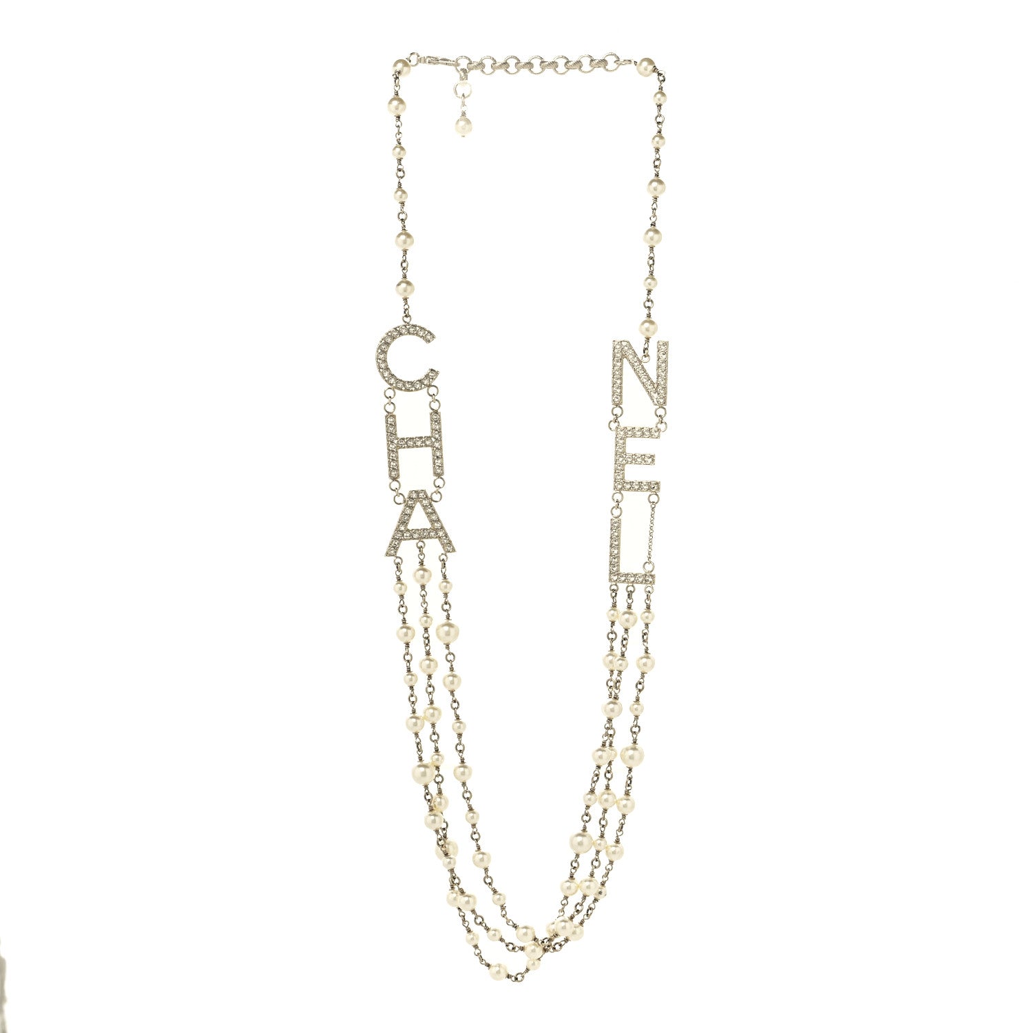 Chanel Pearl Crystal Cha-Nel Logo Necklace Gold 3 of 5