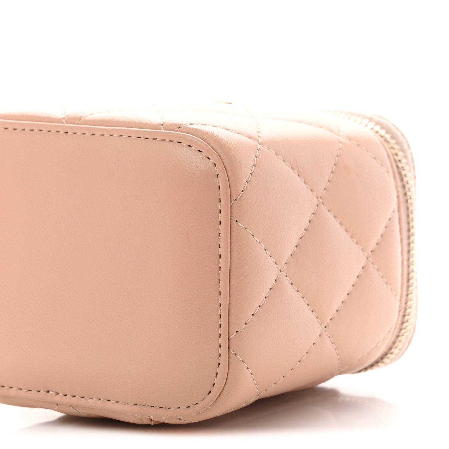 Lambskin Quilted Top Handle Mini Vanity Case With Chain Beige