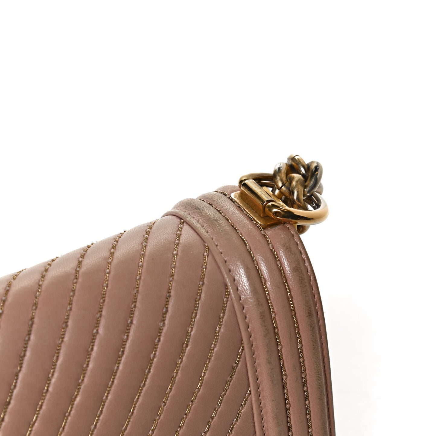 Lambskin Chevron Chain Stitched Medium Boy Flap Beige