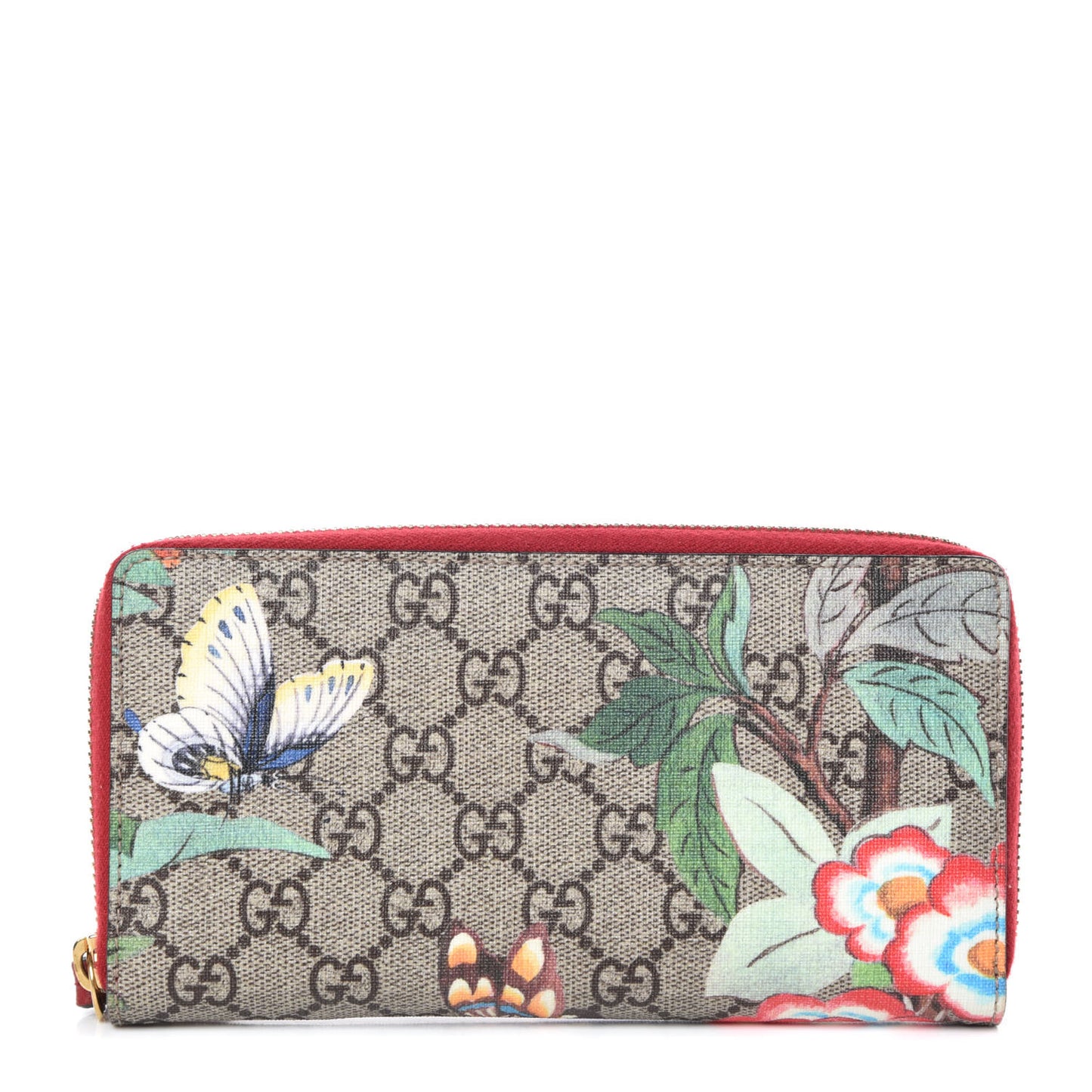 GG Supreme Monogram Tian Zip Around Wallet Beige Multicolor Red