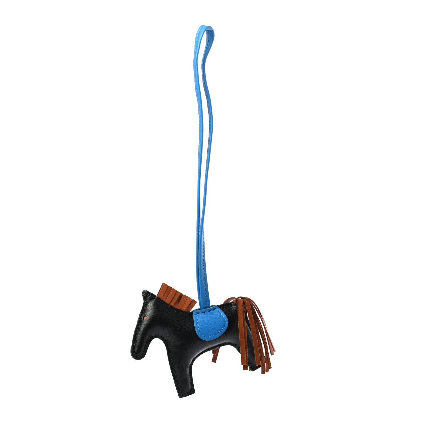 Milo Lambskin Grigri Rodeo Horse Bag Charm PM Black Gold Bleu Zanzibar