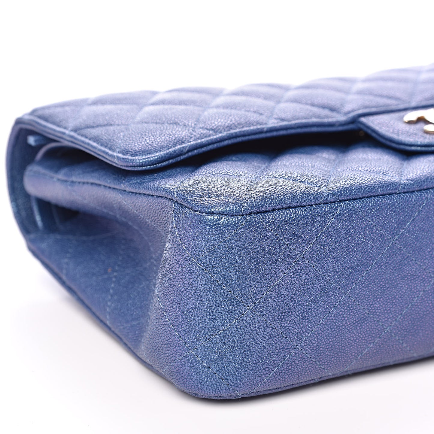 Iridescent Caviar Quilted Medium Double Flap Dark Blue