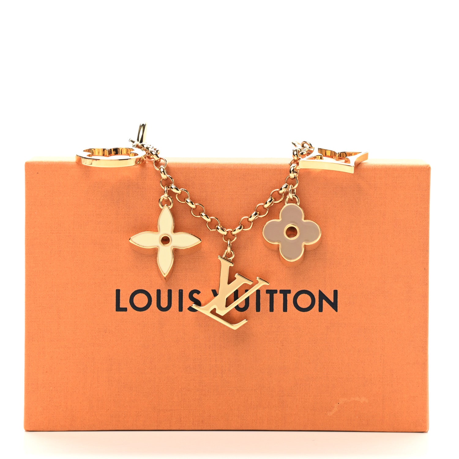 Louis Vuitton Brass Enamel Fleur De Monogram Bag Charm Chain Gold 5 of 5