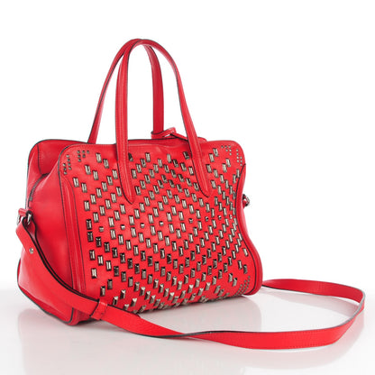 Alexander McQueen Calfskin Small Studded Padlock Zip Around Tote Red 8 of 14