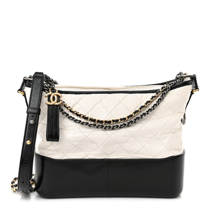 Chanel Aged Calfskin Quilted Medium Gabrielle Hobo Black White 1 of 13