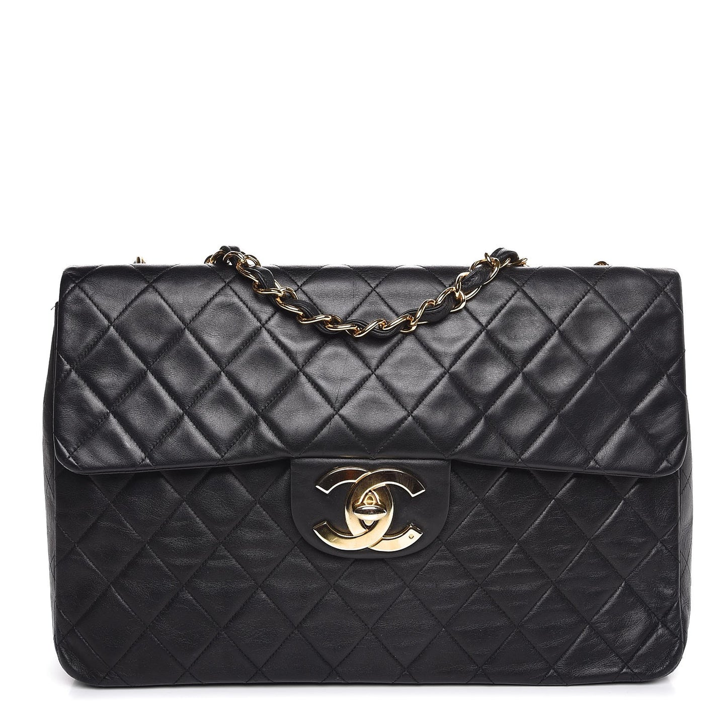 Lambskin Quilted XL Jumbo Single Flap Black