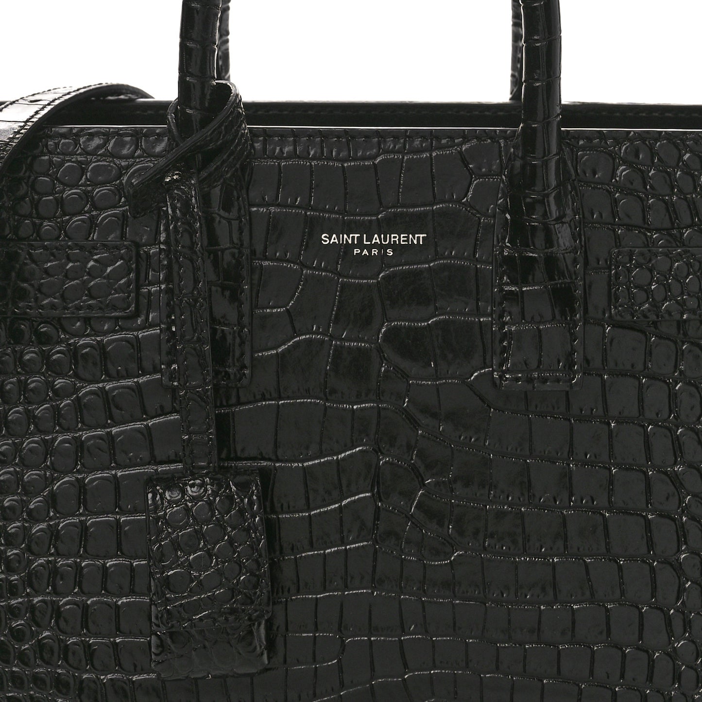 Calfskin Crocodile Embossed Nano Sac De Jour Black