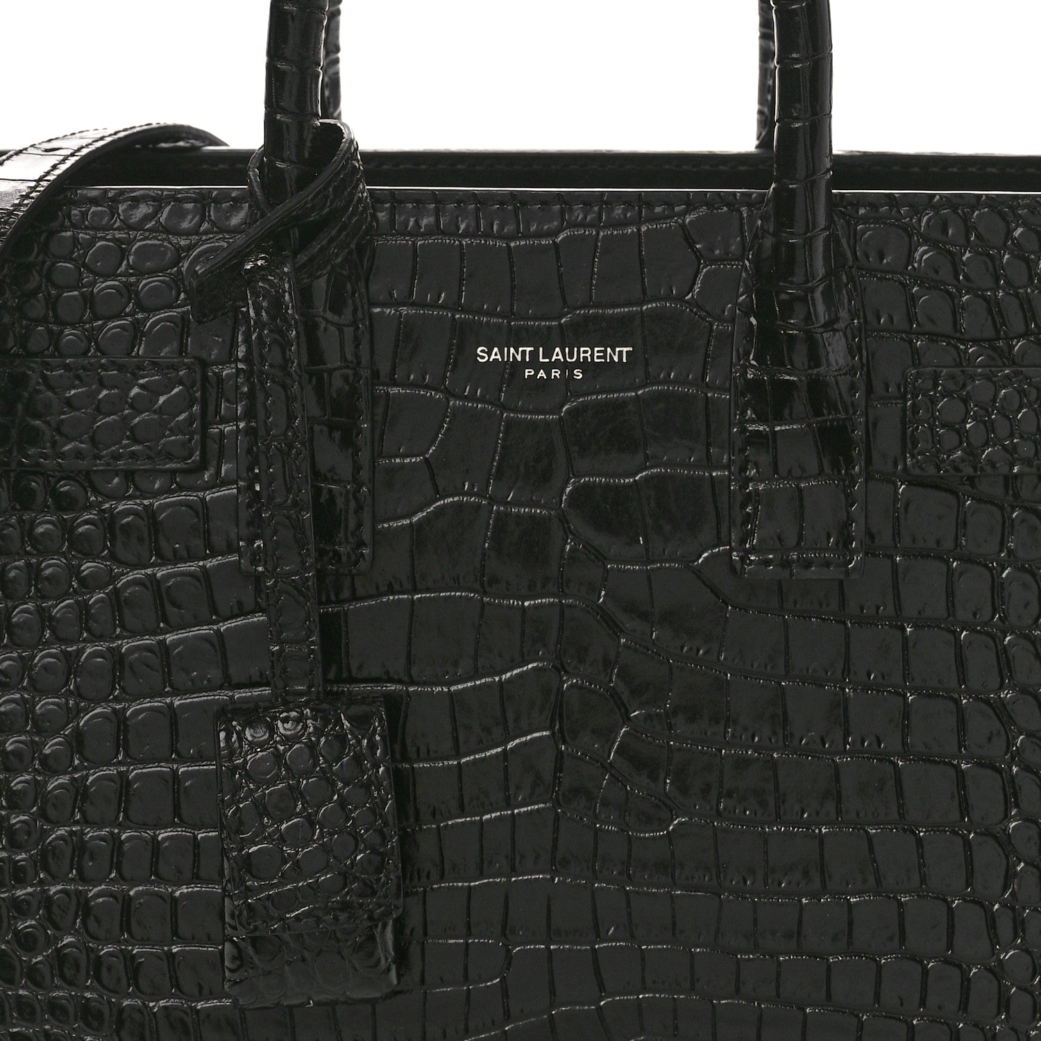 Saint Laurent Calfskin Crocodile Embossed Nano Sac De Jour Black 8 of 11