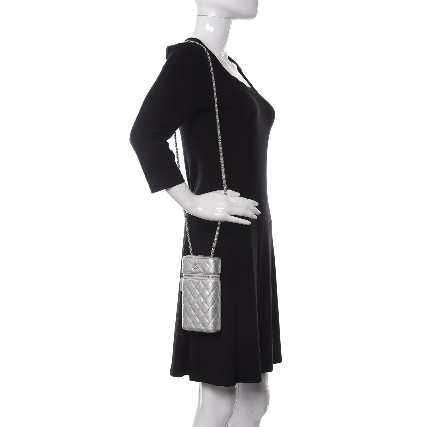 Chanel Metallic Lambskin Quilted Phone Holder With Chain Silver 2 of 10