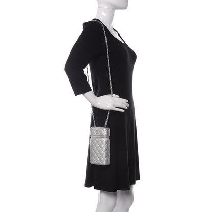 Chanel Metallic Lambskin Quilted Phone Holder With Chain Silver 2 of 10