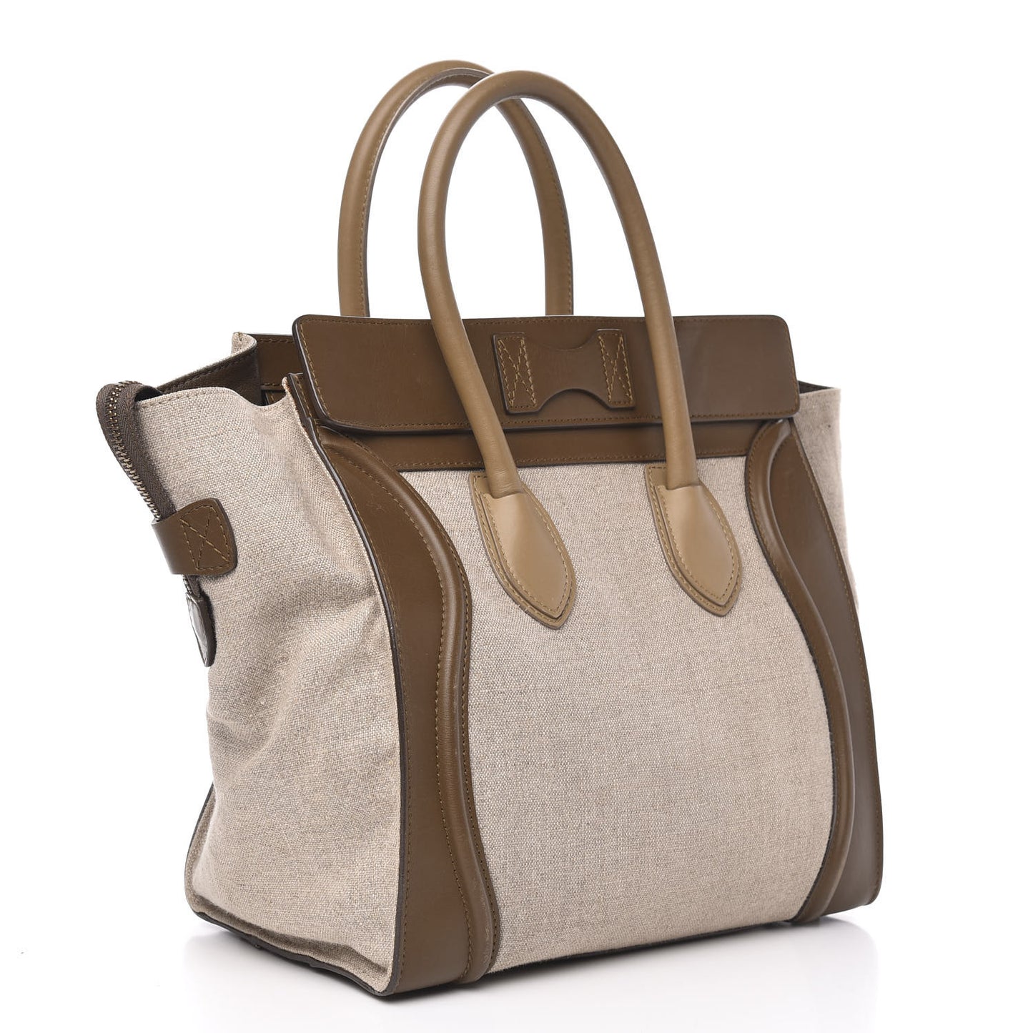 Natural Canvas Smooth Calfskin Mini Luggage Brown