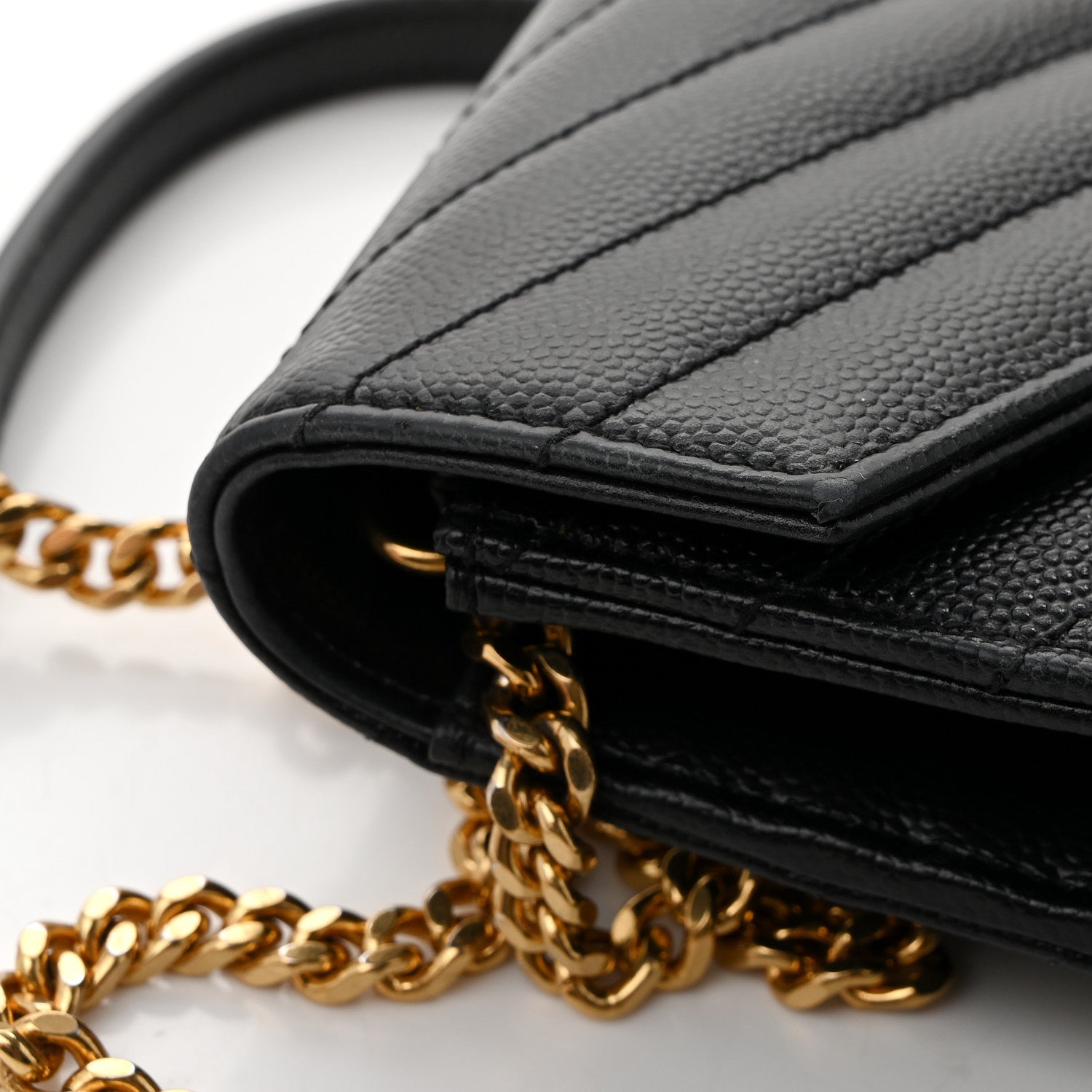 Saint Laurent Grain De Poudre Matelasse Chevron Monogram Envelope Chain Wallet Black 12 of 12