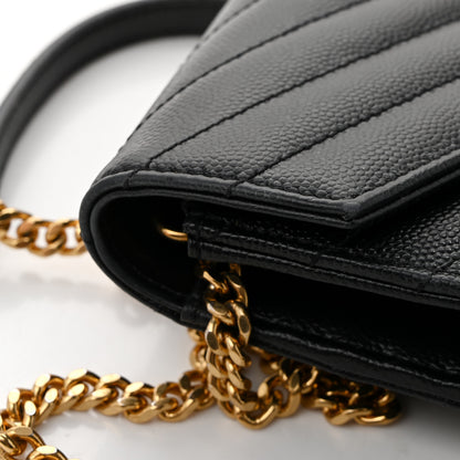 Saint Laurent Grain De Poudre Matelasse Chevron Monogram Envelope Chain Wallet Black 12 of 12