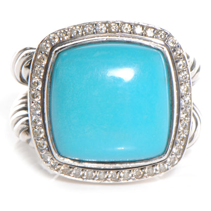 David Yurman Sterling Silver Diamond Turquoise 14mm Albion Ring 54 7 1 of 6