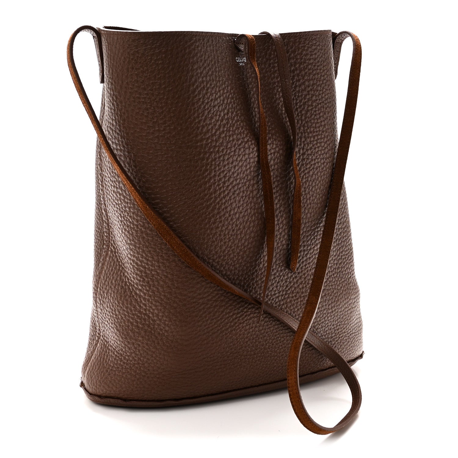 Celine Suede Calfskin Reversible Triomphe Bucket Bag Brown 5 of 15