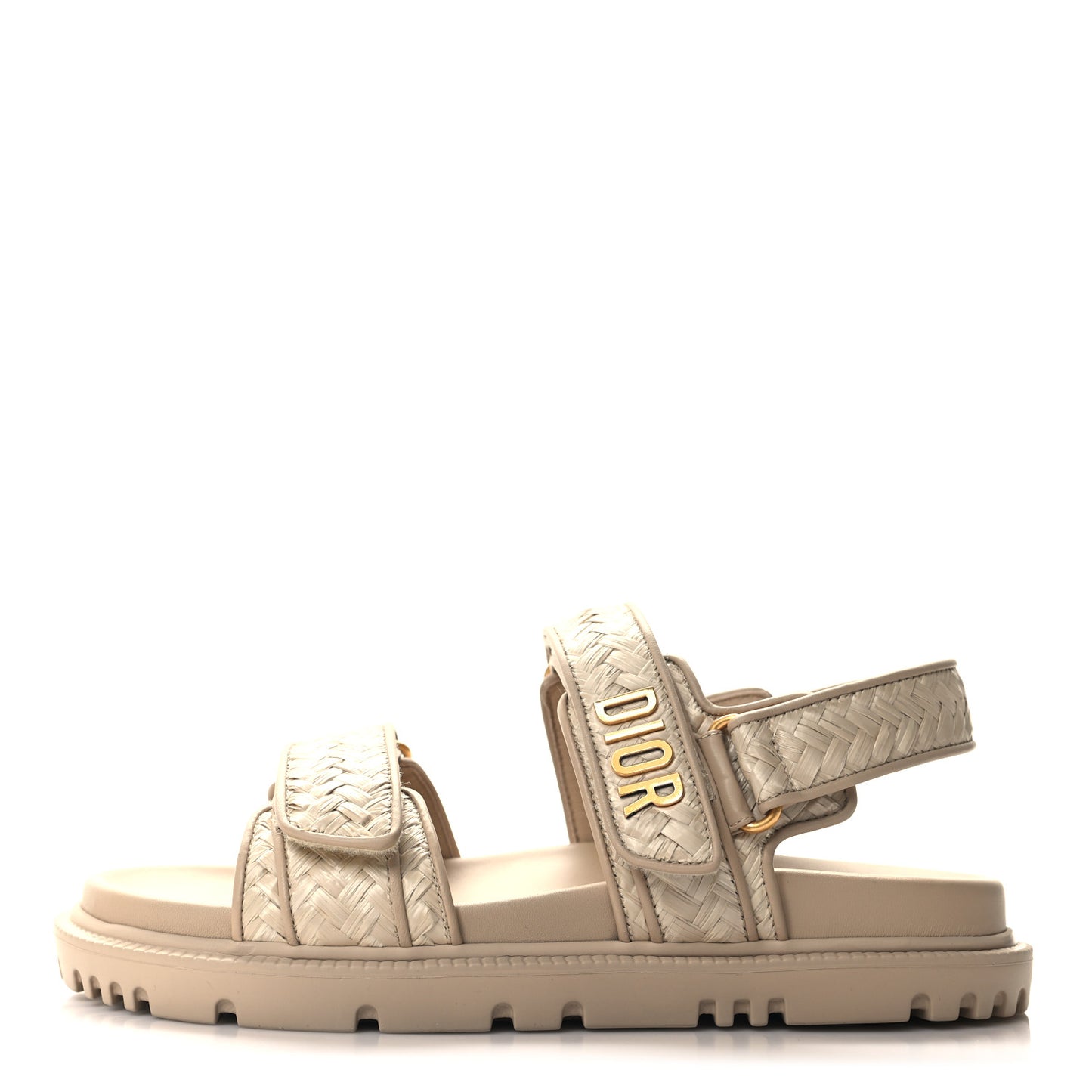 CHRISTIAN Woven Raffia Jute Dioract 10mm Sandals 37 Beige