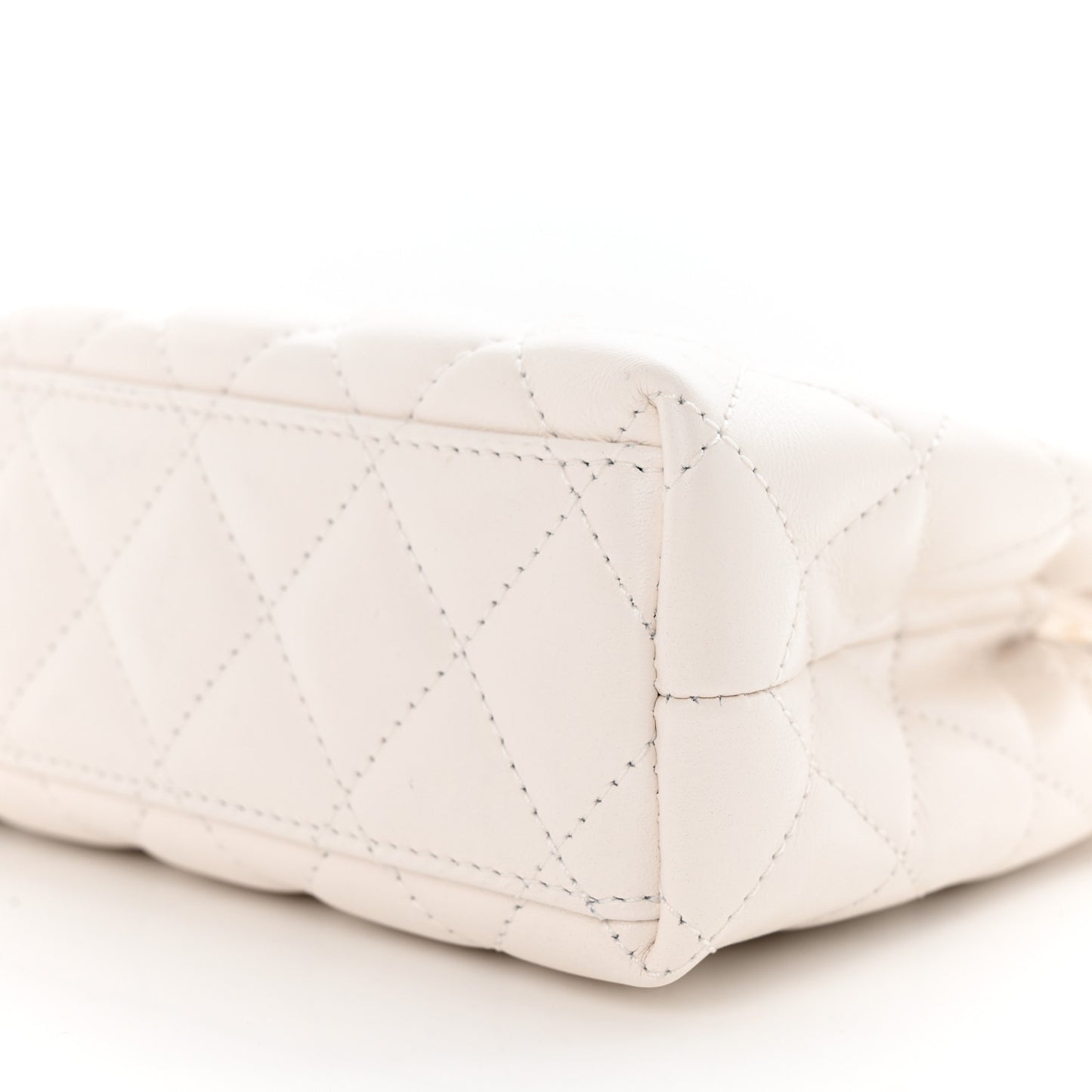 Shiny Aged Calfskin Quilted Nano Kelly Shopper White
