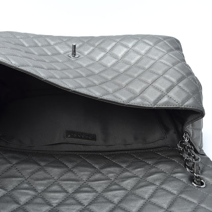 Chanel Metallic Calfskin Quilted Small XXL Travel Flap Bag Dark Silver 4 of 10
