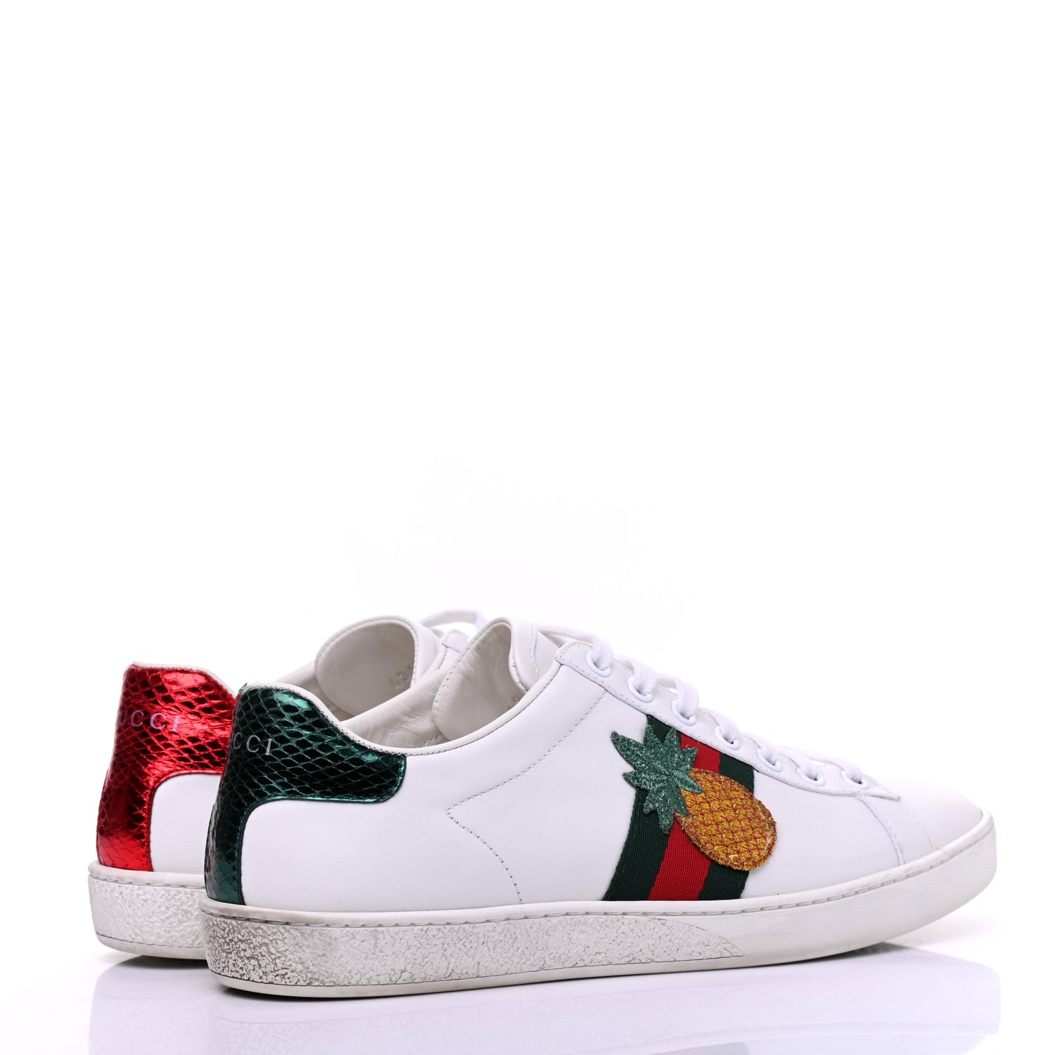Gucci Calfskin Ayers Web Pineapple Ladybug Embroidered Womens Ace Sneakers 37.5 White 4 of 20