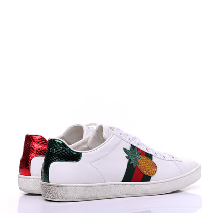 Gucci Calfskin Ayers Web Pineapple Ladybug Embroidered Womens Ace Sneakers 37.5 White 4 of 20