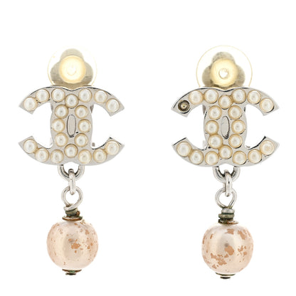 Chanel Pearl CC Drop Clip On Earrings Silver 1 of 6