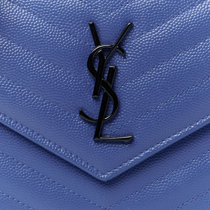 Saint Laurent Grain De Poudre Matelasse Chevron Monogram Envelope Chain Wallet Blue Majorelle 8 of 10