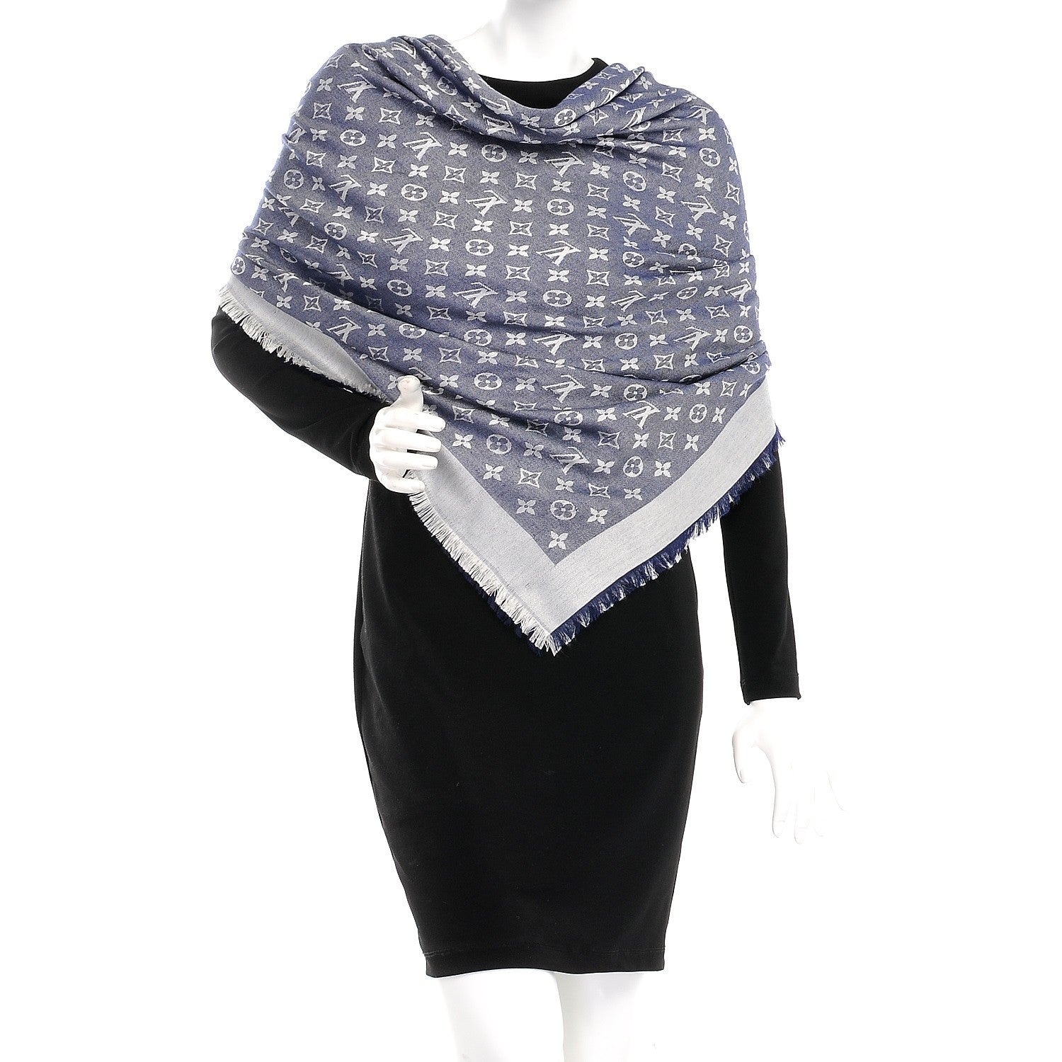 Louis Vuitton Wool Silk Monogram Denim Shawl Blue 2 of 6