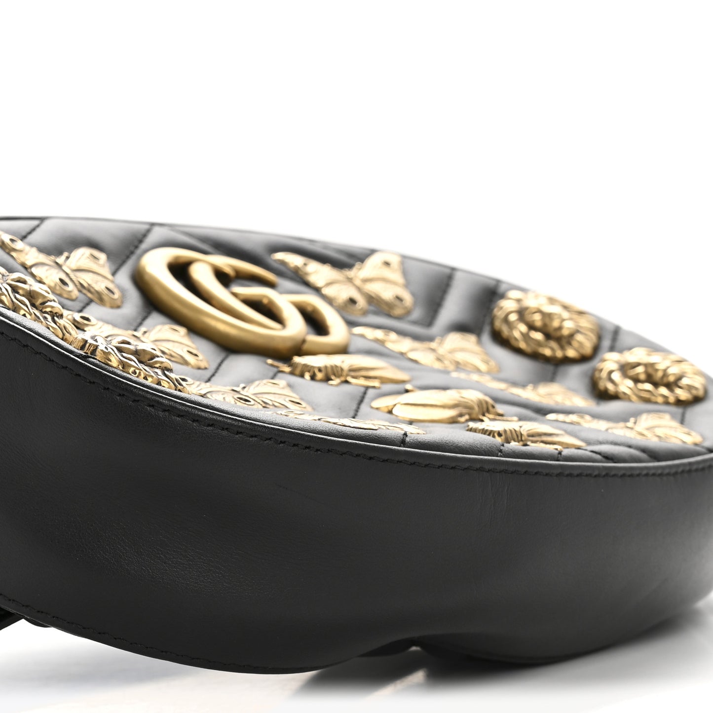 Calfskin Matelasse Animal Studs GG Marmont Belt Bag 85 34 Black