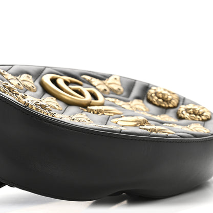Gucci Calfskin Matelasse Animal Studs GG Marmont Belt Bag 85 34 Black 9 of 13
