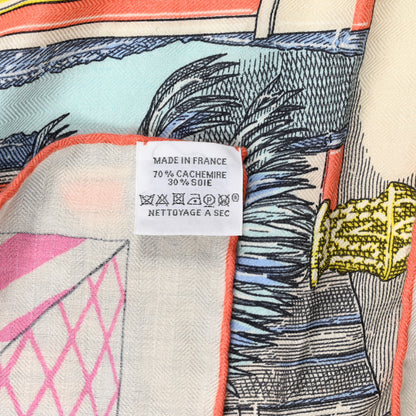 Hermes Cashmere Silk Grand Theatre Nouveau Shawl 140 White Rose Jaune Pale 4 of 4